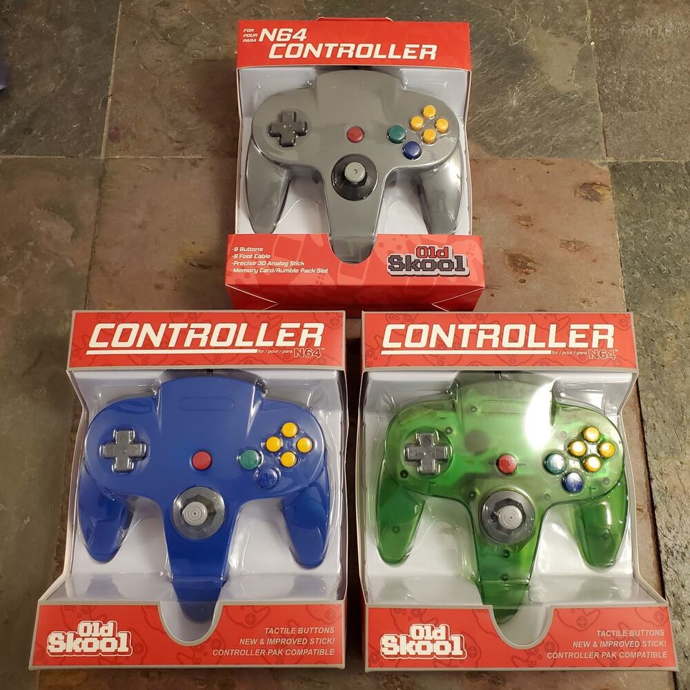 3 N64 Controllers - 3 Colors Bundle (NEW) - Blue Jungle Green Grey - Nintendo64